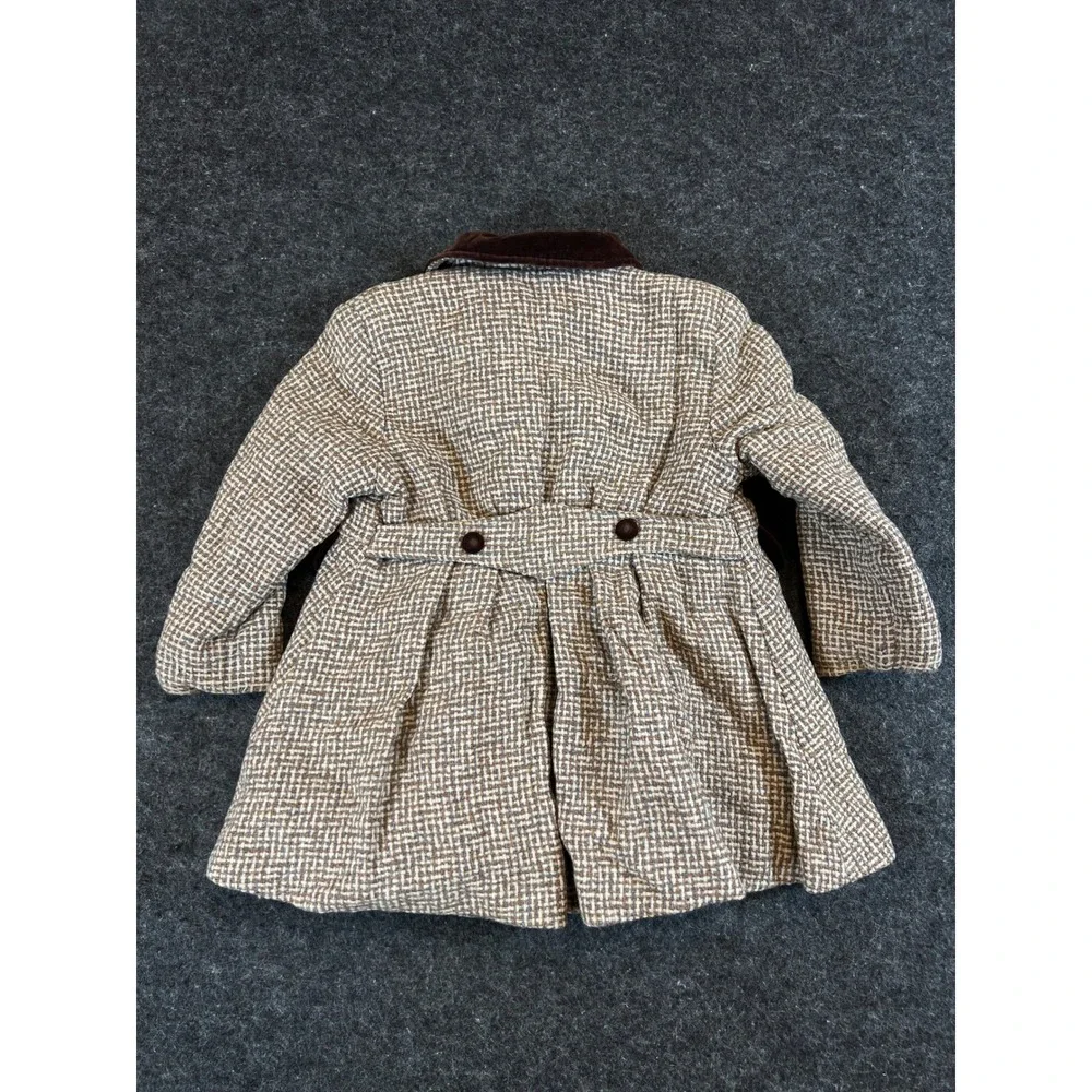 VTG 50s Brown Basketweave Coat and Overalls Set with Velvet Trim Girls Lot of 2